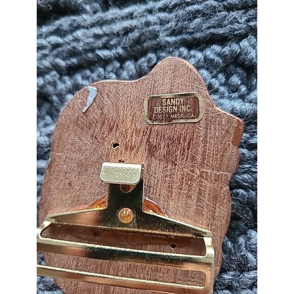 RARE Vtg 80s Designer Sandy Duftler Wood Belt Buckle. Marked main image 8